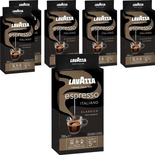 LAVAZZA 義大利經典濃縮咖啡粉, 250g, 6個, 摩卡壺,滴濾式咖啡機,法壓壺（中細研磨）