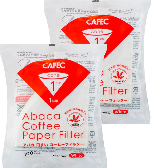CAFEC 麻纖維錐形濾紙 AC1-100W 白色 1~2杯份, 100張, 2包