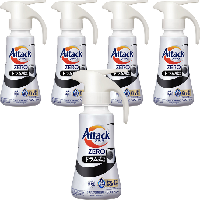 Attack ZERO 噴槍型濃縮洗衣精 滾筒洗衣機專用, 380g, 5個