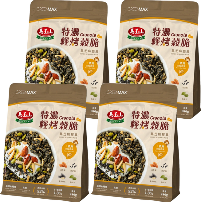 馬玉山 特濃輕烤穀脆 黑芝麻堅果, 4包, 280g