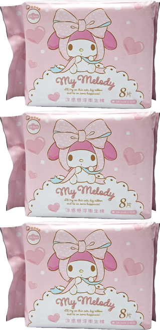 AKIRA 御衣坊 美樂蒂 涼感懸浮衛生棉, 日用型, 8片, 3包