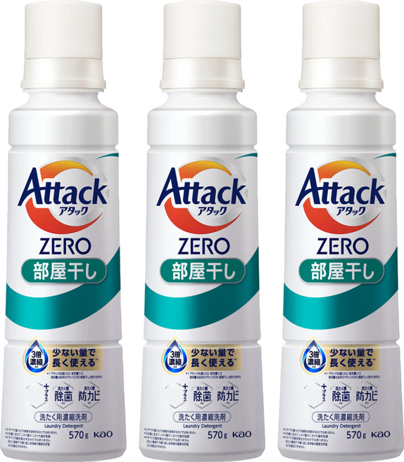 Attack ZERO 濃縮洗衣精 室內曬衣用, 570g, 3個