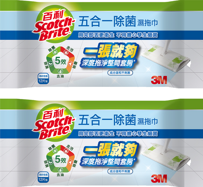 3M Scotch-Brite 百利 五合一除菌濕拖巾, 2包