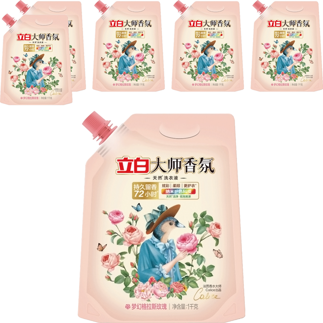 Liby 立白 大師香氛天然洗衣精補充包 格拉斯玫瑰, 1000g, 1袋, 6袋
