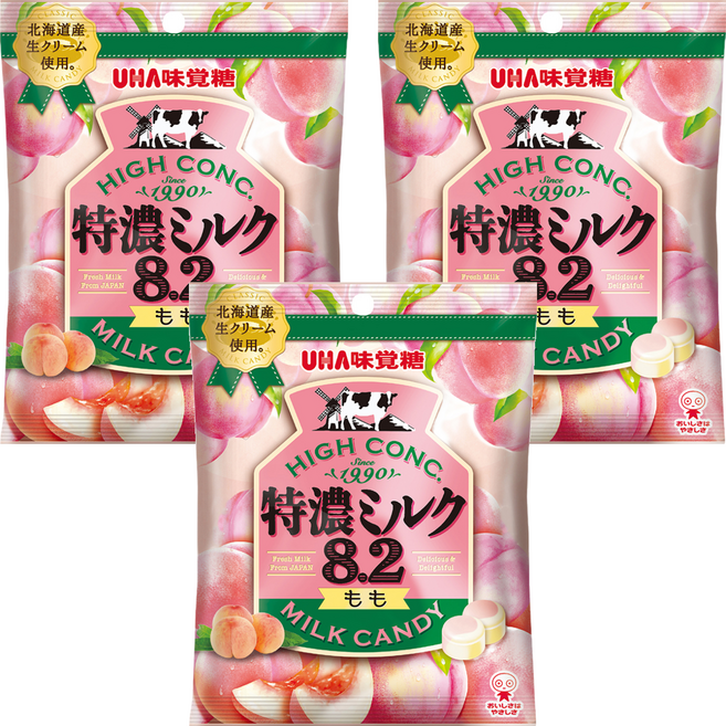 UHA 味覺糖 特濃牛奶糖 水蜜桃味, 49g, 3個