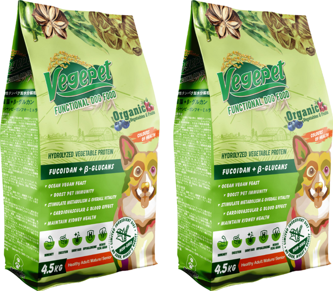 VegePet 維吉 機能性狗食 HVP + 褐藻 + 葡聚醣 成犬/老犬素食狗飼料, 4.5kg, 2個, 蔬菜
