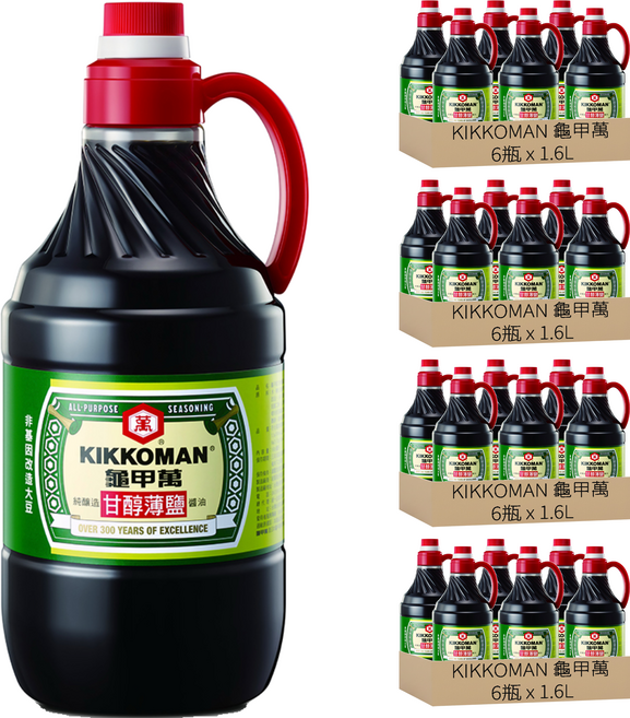 KIKKOMAN 龜甲萬 甘醇薄鹽醬油 PET, 1.6L, 24瓶