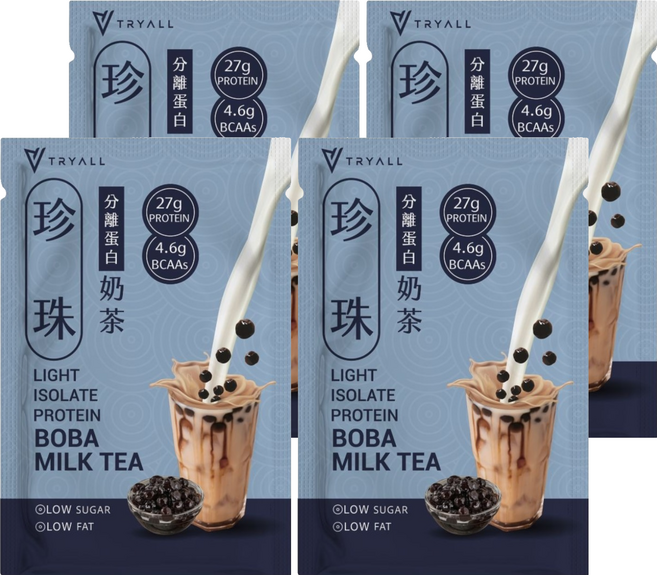 TRYALL Essential Light 分離乳清蛋白 珍珠奶茶, 35g, 4個