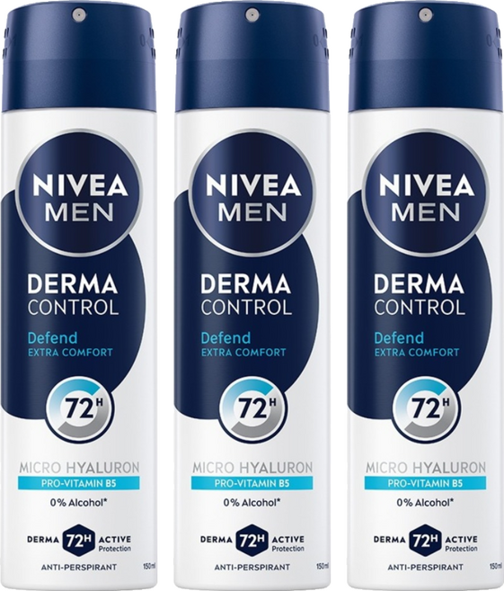 NIVEA 妮維雅 台灣公司貨 MEN 男士玻尿酸肌能修復止汗噴霧, 3個, 150ml