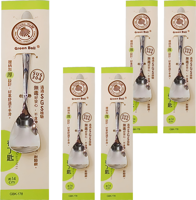 Green Bell 綠貝 304餐具系列 布丁匙, 銀色, 5個