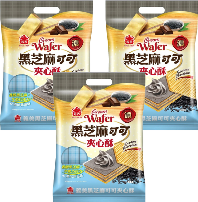 義美 夾心酥 黑芝麻可可, 400g, 3袋