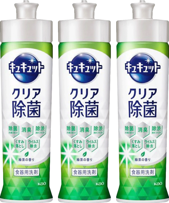 Kao 花王 Cucute 珂珂透 潔淨洗碗精 綠茶香, 220ml, 3瓶