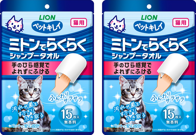 LION 獅王 Pet Clean 貓用 手套型潔膚濕巾, 15個, 2組