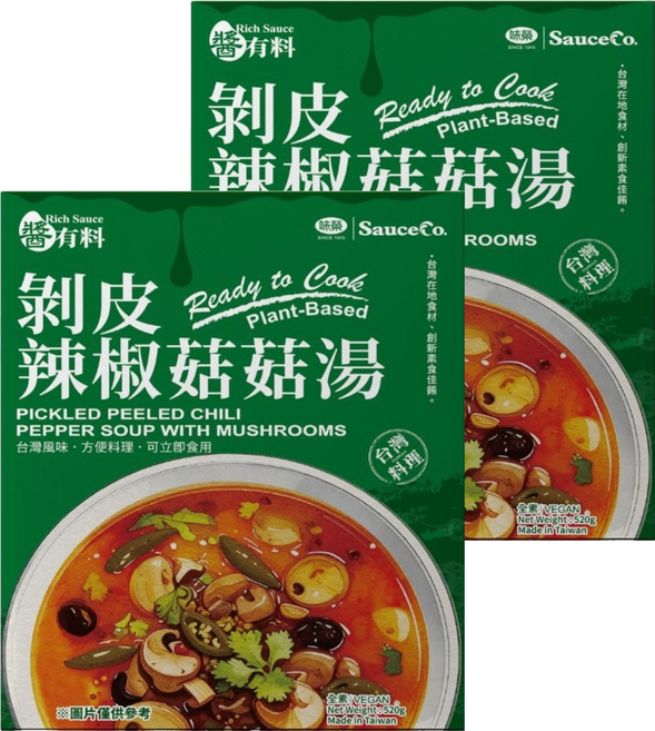 味榮 醬有料 剝皮辣椒菇菇湯, 520g, 2個