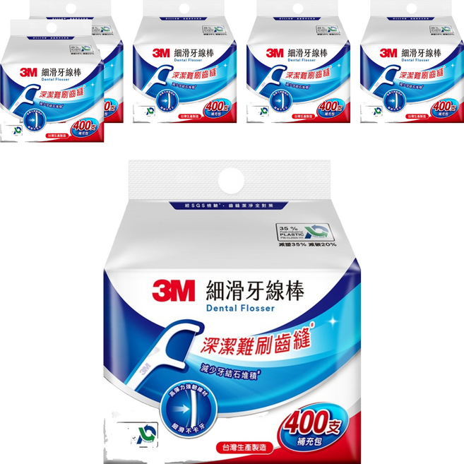 3M TM細滑牙線棒補充包 ECO包裝, 50mm, 400支, 6包