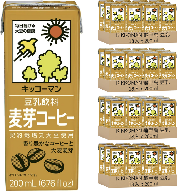 KIKKOMAN 龜甲萬 豆乳 麥芽咖啡風味, 200ml, 72瓶