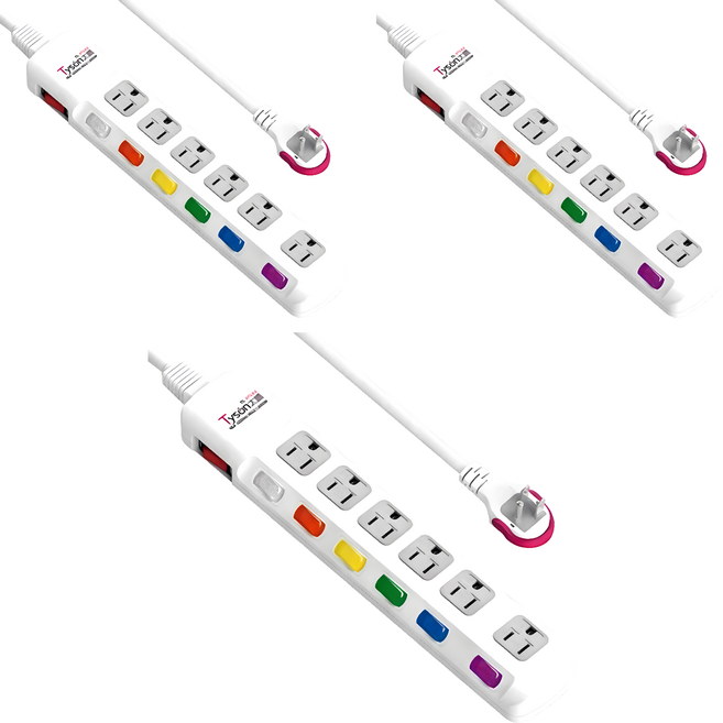 Tyson 太順電業 7開6插3P延長線 299 x 52.3 x 28 mm, 3條, 2.7m, 白色