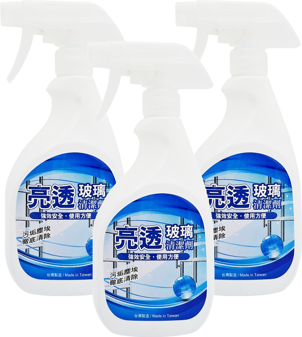 Snow White 白雪 亮透玻璃清潔劑 藍色, 3個, 500ml
