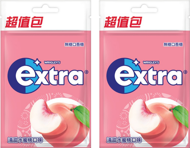 Extra 益齒達 潔淨無糖口香糖 清甜水蜜桃, 62g, 2個