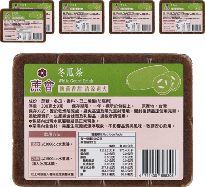 蔗會 冬瓜茶, 6個, 1個裝, 300g