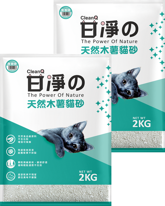 甘淨 天然木薯貓砂, 2kg, 2包, 無香