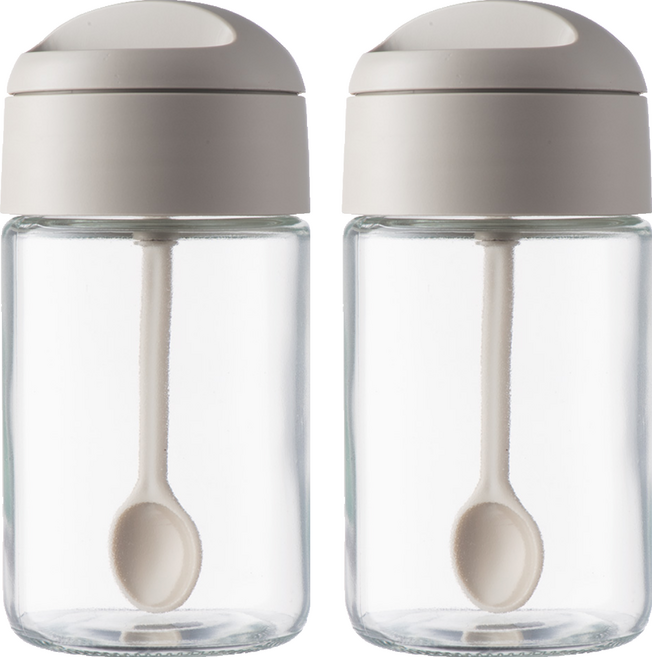 WMMO 物鳴 勺蓋一體調味罐 250ml 2個 灰色 廚房傢用 油壺鹽罐 調料分裝瓶