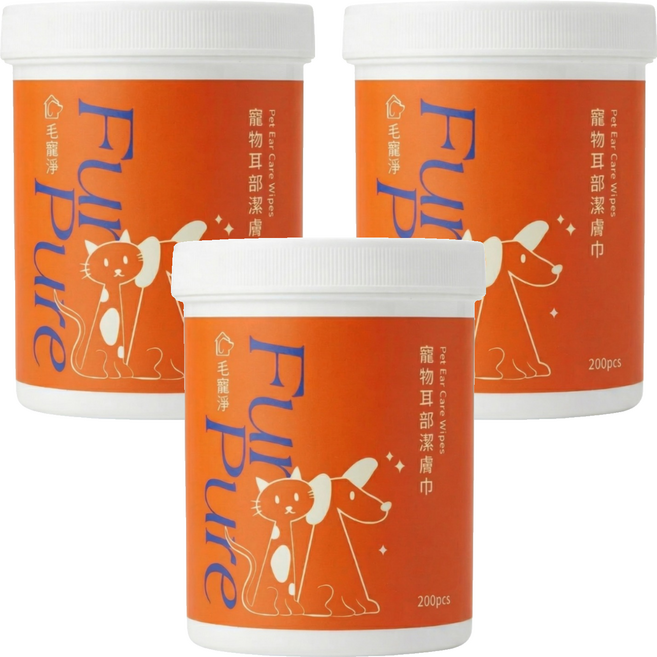 FurPure 毛寵淨 寵物耳部潔膚巾, 3個, 200個裝