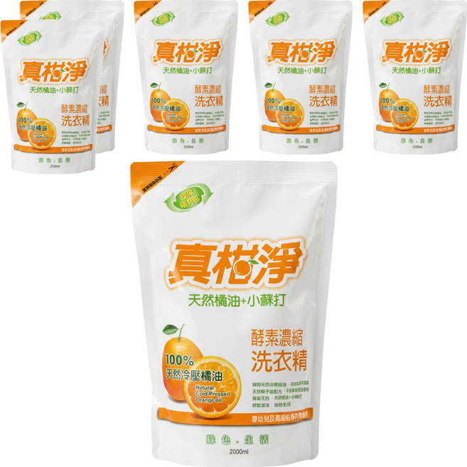 真柑淨 天然橘油洗衣精 補充袋, 6個, 2L
