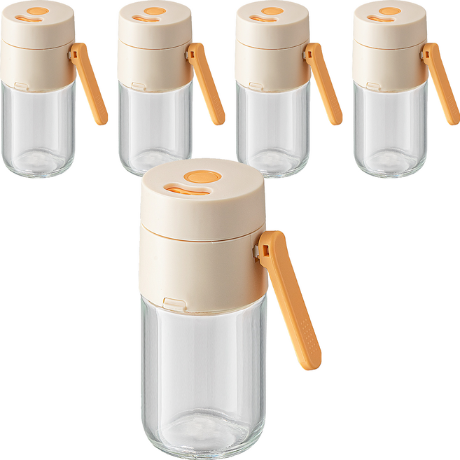 WMMO 物鳴 鮮撒定量調味罐 鹽罐 180ml 按壓式 密封 防潮 橙色 5個