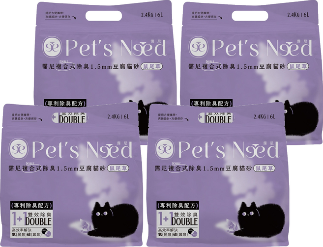 Pet's Need 霈尼寵物 複合式除臭豆腐貓砂, 鼠尾草, 6L, 4包