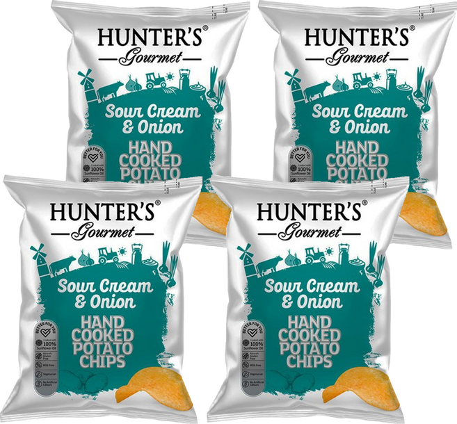 HUNTER'S gourmet 亨特手工洋芋片 酸奶洋蔥味, 125g, 4個