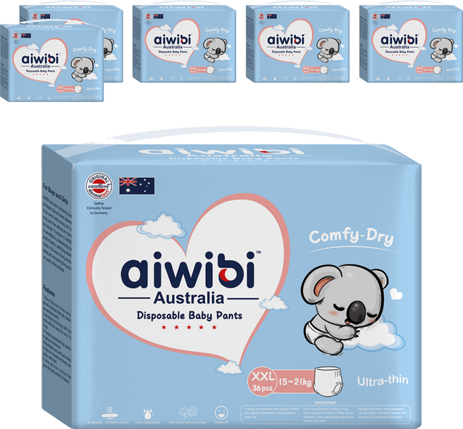 aiwibi 愛薇彼 清新乾爽透氣輕薄 褲型尿布 15~21kg, XXL, 216片