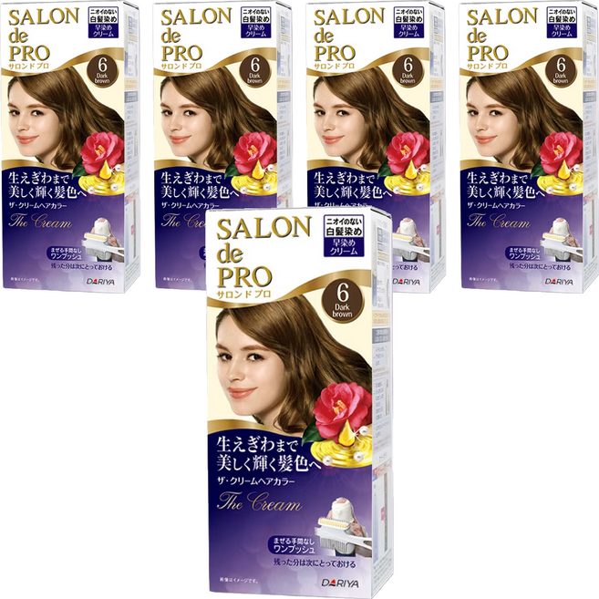 DARIYA 塔莉雅 SALON de PRO 沙龍級白髮專用快速染髮霜, 6 黑褐棕, 5盒