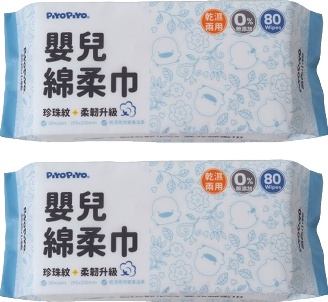 PiYOPiYO 黃色小鴨 珍珠紋柔韌升級嬰兒綿柔巾, 80張, 2包