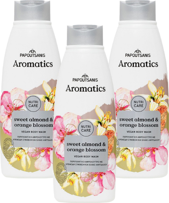 PAPOUTSANIS 愛洛瑪 甜杏仁&橙花絲滑滋潤沐浴露, 3個, 600ml