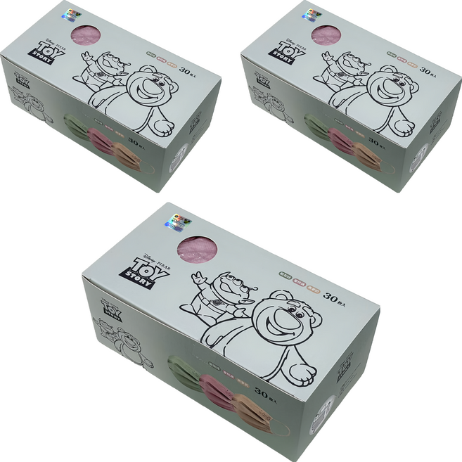 TOY STORY 玩具總動員 玩具總動員成人平面口罩, 30片, 酪梨綠 + 蜜桃藕 + 燕麥奶, 3個