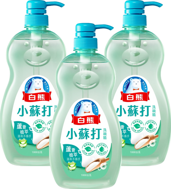 白熊 小蘇打洗碗精, 1kg, 3個