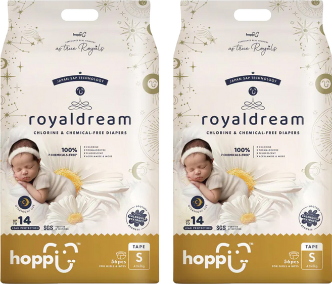 hoppi 皇家系列 嬰兒黏貼型尿布 4~8kg, S, 112片
