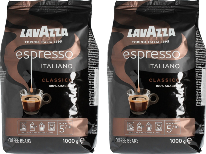 LAVAZZA 義大利阿拉比卡咖啡豆, 1kg, 2個, 全豆咖啡（未研磨）