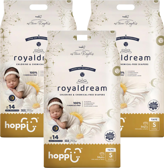 hoppi 皇家系列 嬰兒黏貼型尿布 4~8kg, S, 168片