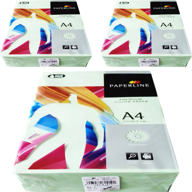 PAPERLINE 130 綠色影印紙 80G, 3包, A4