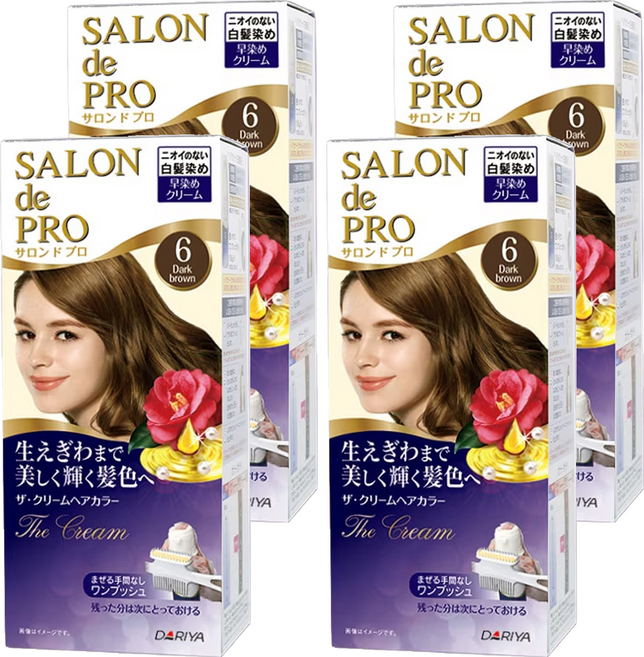 DARIYA 塔莉雅 SALON de PRO 沙龍級白髮專用快速染髮霜, 6 黑褐棕, 4盒