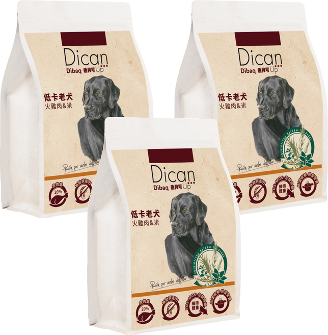Dibaq Dican Up 烘培益生 犬糧 低卡/老犬 火雞肉 + 米, 玉米 + 火雞肉, 3個, 1kg