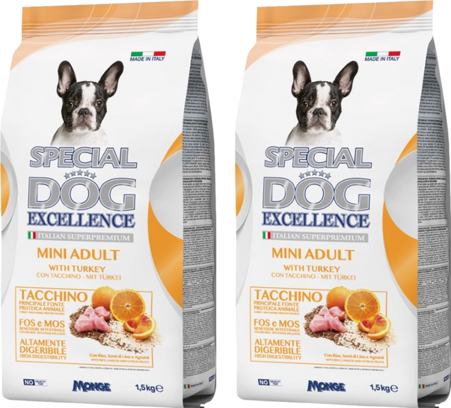 LECHAT EXCELLENCE 小型成犬天然呵護配方狗飼料, 2袋, 1500g, 火雞肉 + 甜橙