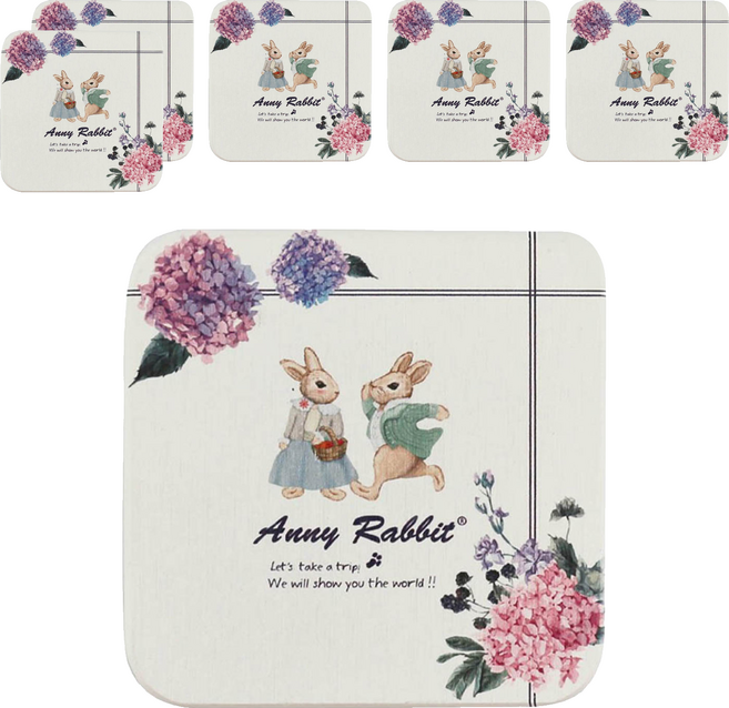 Anny Rabbit 安妮兔 珪藻土杯墊-繡球花-盒裝, 6入, 繡球花 白色