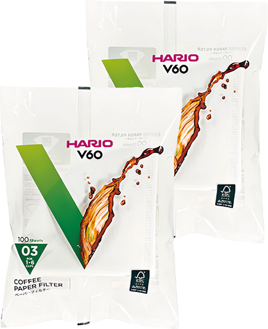 HARIO 好璃奧 V60 #03漂白濾紙 1~6杯, 100張, 2包