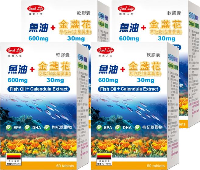 good Life 得意人生 魚油 + 金盞花萃取物含葉黃素軟膠囊 1.5g, 4瓶, 60顆