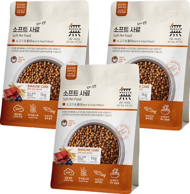 無iN 全齡犬 無榖頂級狗軟飼料, 牛肉 + 鱈魚, 1kg, 3袋