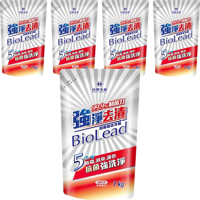 台塑生醫 BioLead 強淨去漬洗衣精補充包, 5個, 1kg