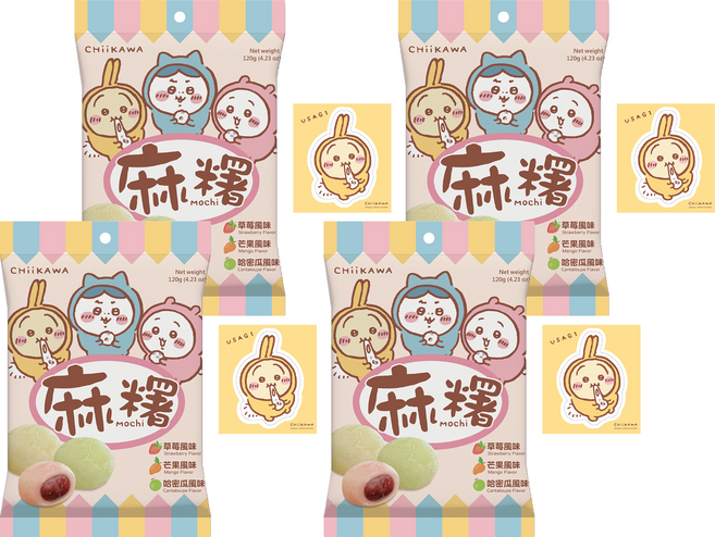 AMANDIER 雅蒙蒂 Chiikawa麻糬 水果款 附隨機貼紙 1張, 120g, 4個